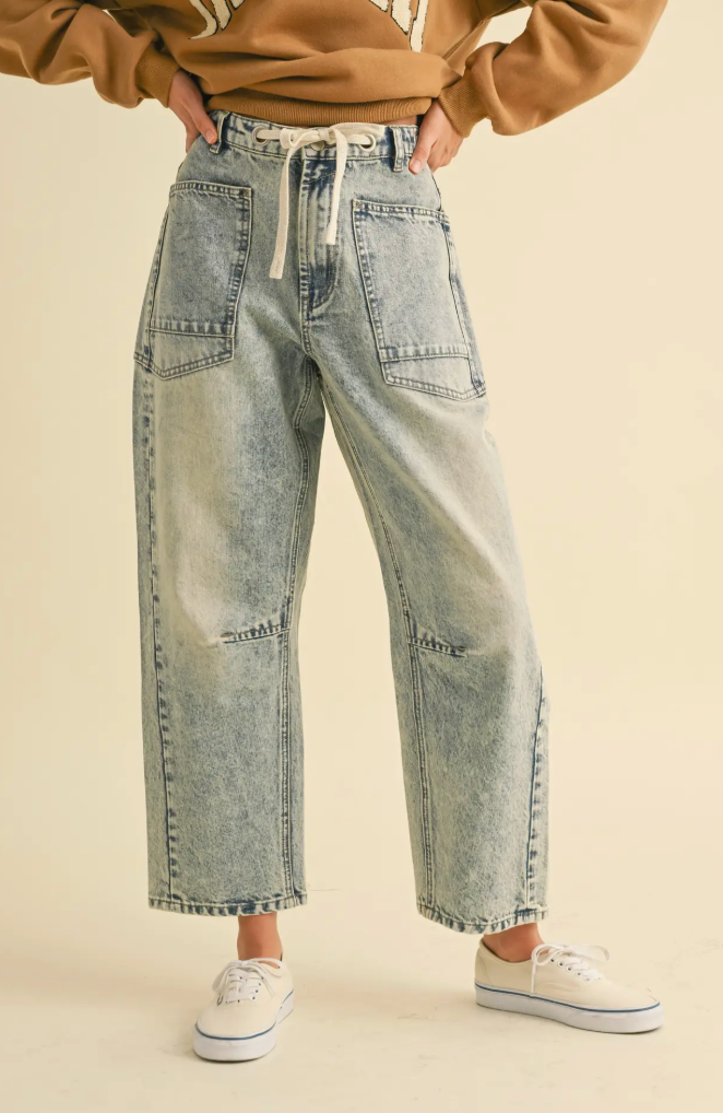Washed Denim Tie Pants