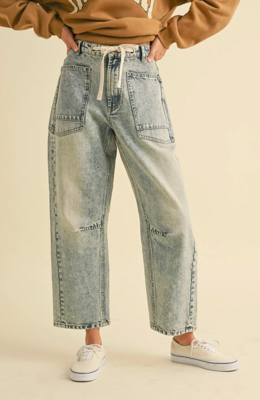 Washed Denim Tie Pants