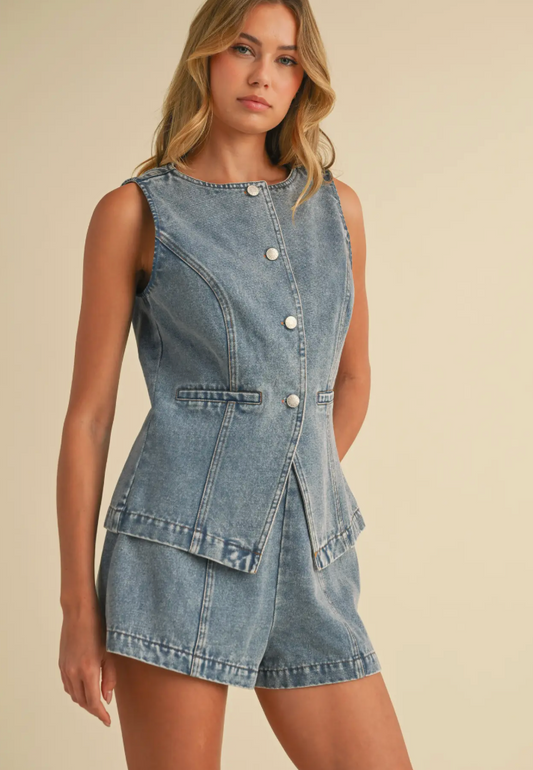 Denim Vest and Shorts Set