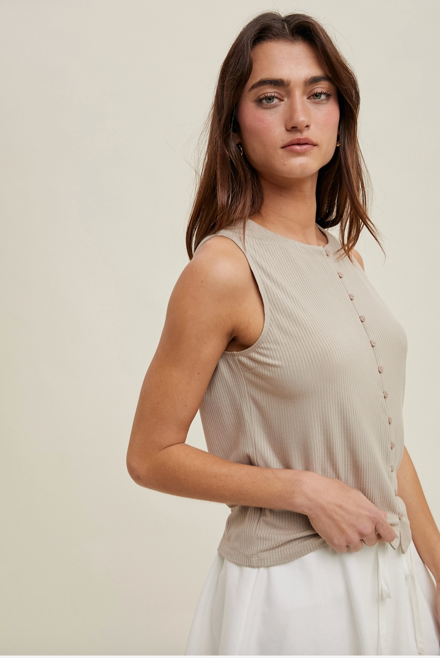 Ribbed Button Up Tank