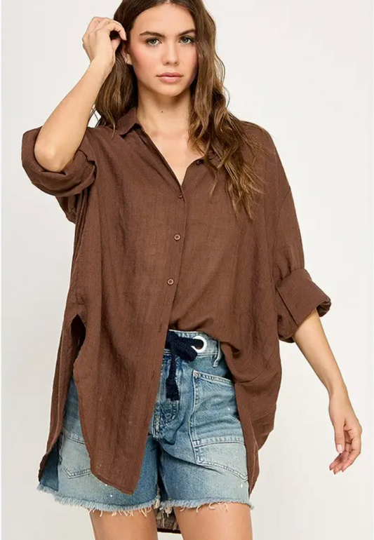 Lightweight Mocha Button Down