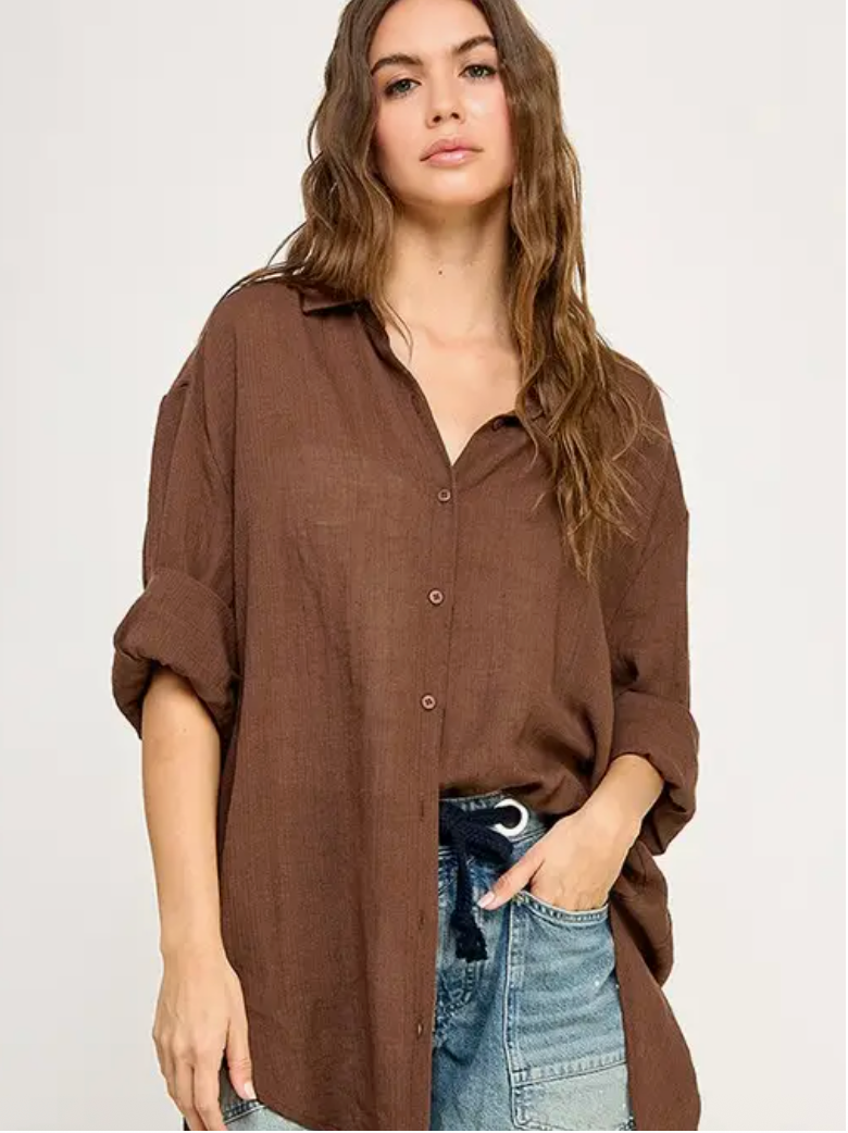 Lightweight Mocha Button Down