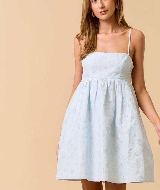 Jacquard Babydoll Blue Mini Dress