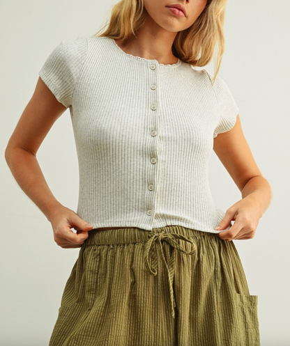 Button Front Ribbed Baby Tee