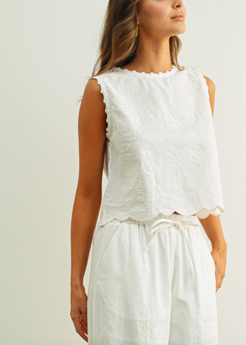 Embroidery Sleeveless Side Tie Summer Top
