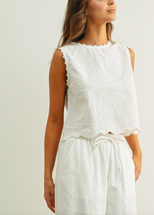 Embroidery Sleeveless Side Tie Summer Top