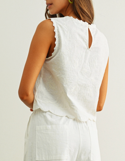 Embroidery Sleeveless Side Tie Summer Top