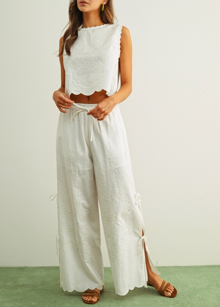 Embroidery Sleeveless Side Tie Summer Top