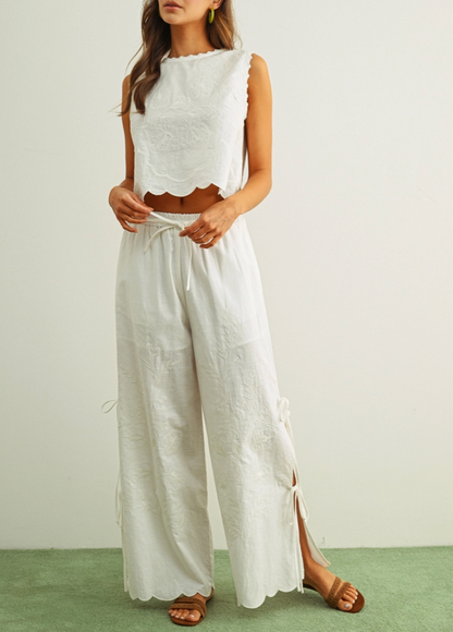 Embroidery Sleeveless Side Tie Summer Top