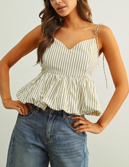 Neutral Lovers Striped Tie Shoulder Balloon Tank