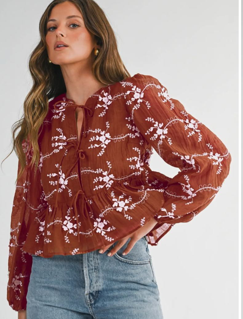 Floral Embroidered Peplum Blouse