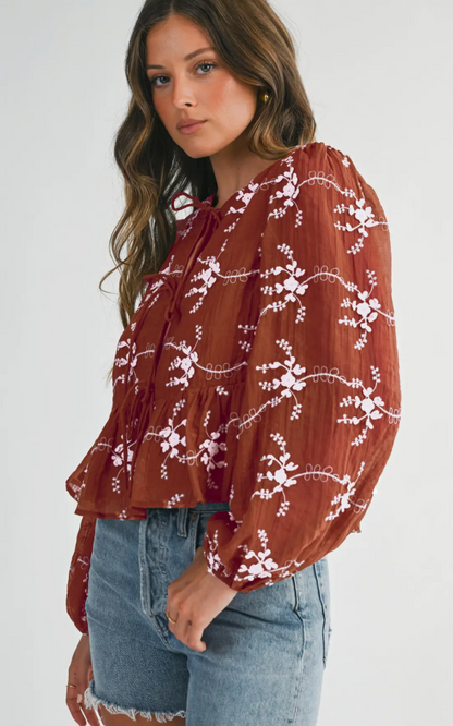 Floral Embroidered Peplum Blouse