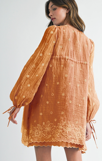 Carmel Embroidered Long Sleeve Mini Dress
