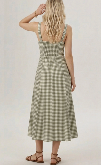 Square Neck Gingham Midi Dress