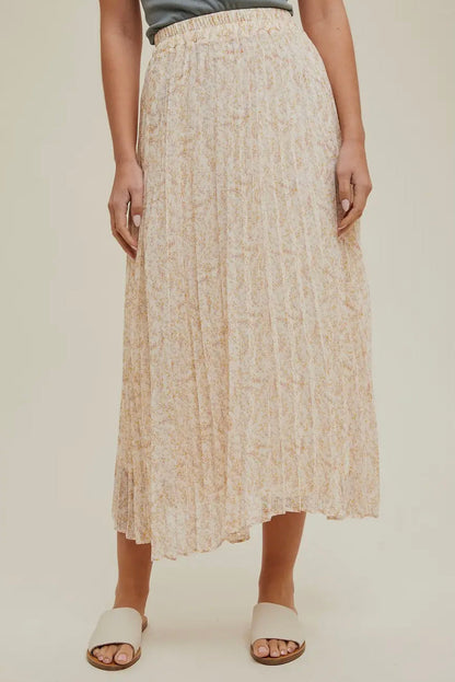 Frilly and Floral Pleated Midi Skirt