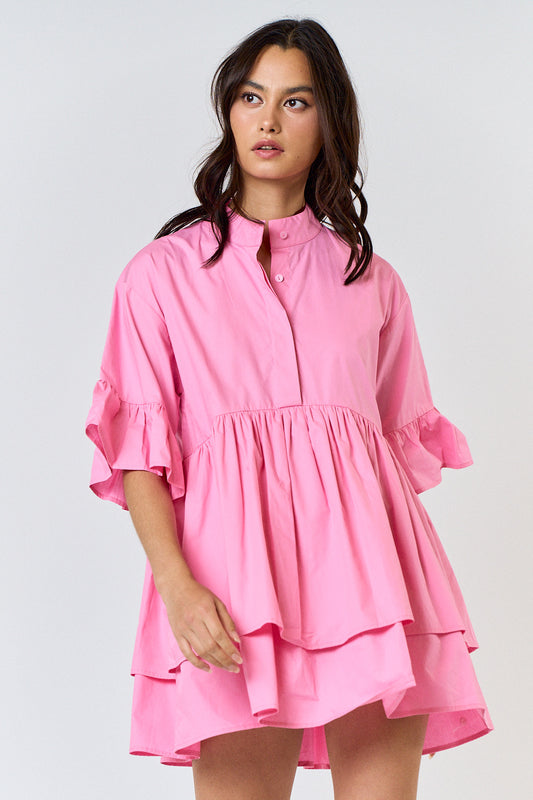 Rosy Ruffle Shirt Dress